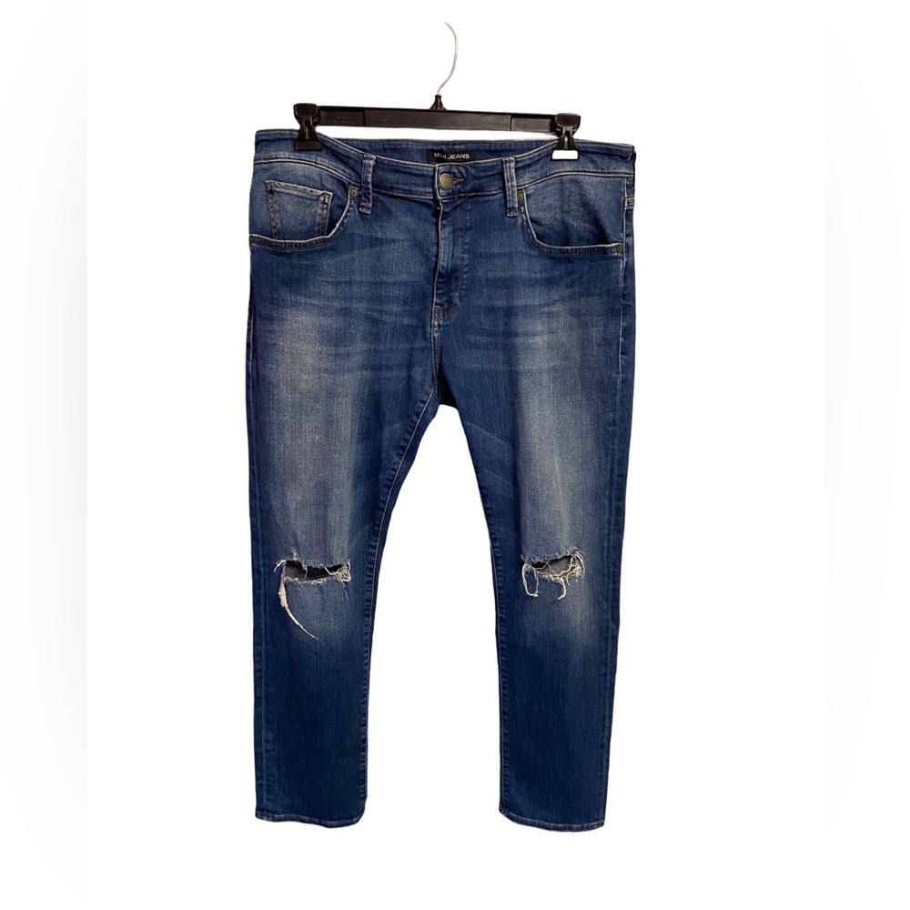 Mavi Jeans Mens 36x30 Blue Denim Marcus Slim Straight Leg Destroyed Knees
